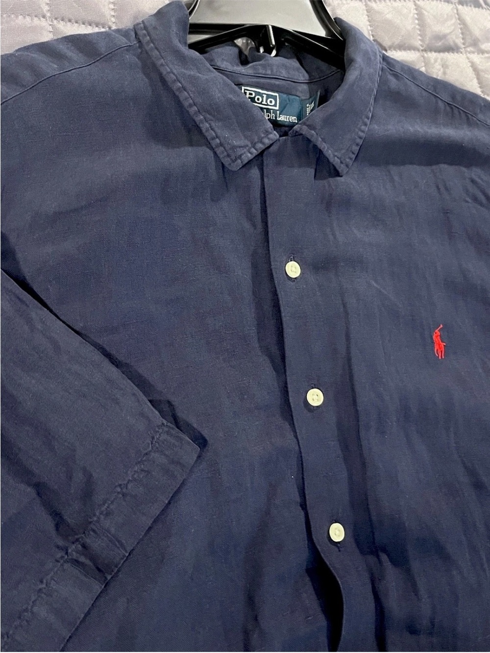 Vintage POLO Ralph Lauren Silk Linen Shirt Mens XL Button Down Blue Loop Collar